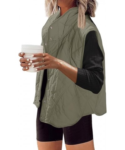 Women's Quilted Outwear Vest Stand Collar Lightweight Snap Button Up Sleeveless Jacket Bean Green $11.27 Vests