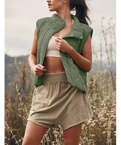 Women's Quilted Outwear Vest Stand Collar Lightweight Snap Button Up Sleeveless Jacket Bean Green $11.27 Vests