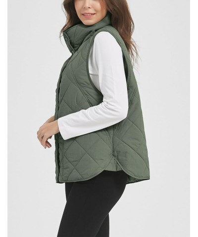 Women's Quilted Outwear Vest Stand Collar Lightweight Snap Button Up Sleeveless Jacket Bean Green $11.27 Vests