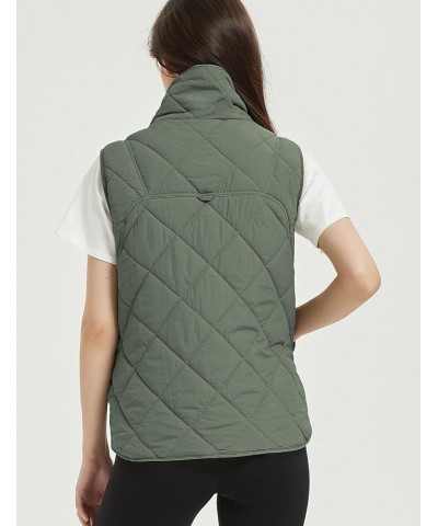 Women's Quilted Outwear Vest Stand Collar Lightweight Snap Button Up Sleeveless Jacket Bean Green $11.27 Vests