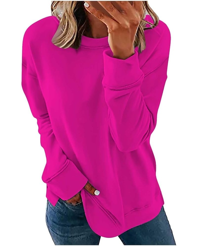 Plus Size Tops,Women'S Regular Solid Color Round Neck Long Sleeve Sweatshirt Basic Going Out Pullover Tunic 2-hot Pink $9.27 ...