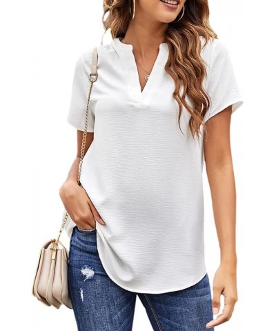 Womens Tops Dressy Casual Split V Neck Chiffon Blouses for Women Short Sleeve Summer Shirts White $14.49 Blouses