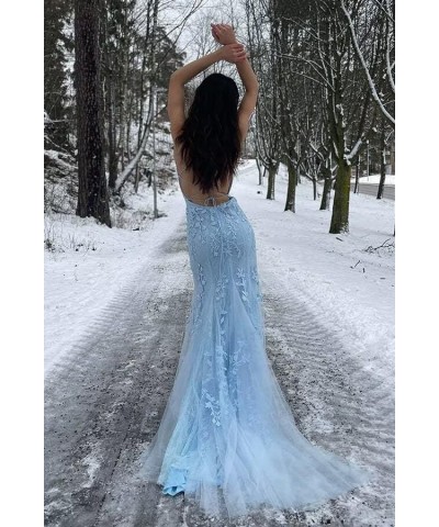 Mermaid Prom Dresses Long Lace Spaghetti Straps Backless Formal Evening Gowns with Train for Women Coral $39.95 Dresses