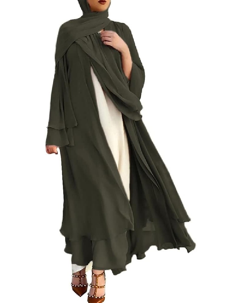 Women's Chiffon Muslim Cardigan Kaftan East Arabian Abaya Dress Casual Islamic Cover Up Long Dresses Army Green $27.13 Swimsuits