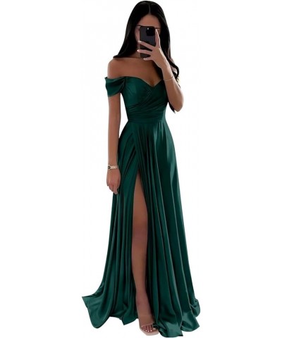 Women's Satin Bridesmaid Dresses with Slit Long Spaghetti Straps A Line Prom Dress Formal Gown Teal $22.55 Dresses