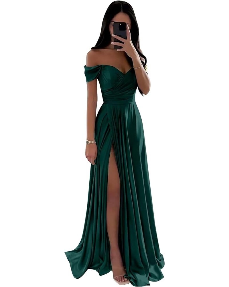 Women's Satin Bridesmaid Dresses with Slit Long Spaghetti Straps A Line Prom Dress Formal Gown Teal $22.55 Dresses