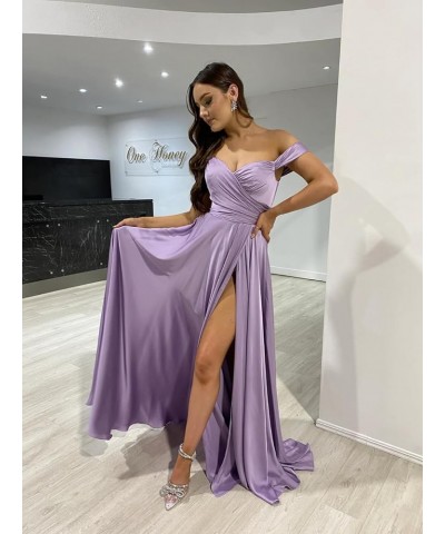 Women's Satin Bridesmaid Dresses with Slit Long Spaghetti Straps A Line Prom Dress Formal Gown Teal $22.55 Dresses