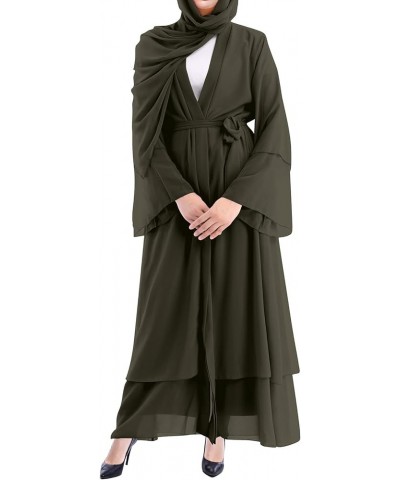 Women's Chiffon Muslim Cardigan Kaftan East Arabian Abaya Dress Casual Islamic Cover Up Long Dresses Army Green $27.13 Swimsuits