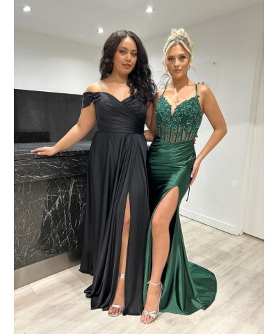 Women's Satin Bridesmaid Dresses with Slit Long Spaghetti Straps A Line Prom Dress Formal Gown Teal $22.55 Dresses