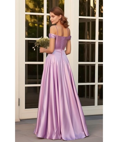 Women's Satin Bridesmaid Dresses with Slit Long Spaghetti Straps A Line Prom Dress Formal Gown Teal $22.55 Dresses