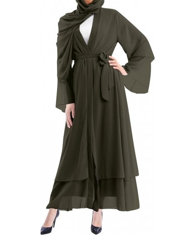 Women's Chiffon Muslim Cardigan Kaftan East Arabian Abaya Dress Casual Islamic Cover Up Long Dresses Army Green $27.13 Swimsuits