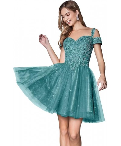 Tulle Cold Shoulder Homecoming Dresses Sparkly Lace Appliques Sweetheart Short Cocktail Party Prom Dresses Aqua $37.69 Dresses