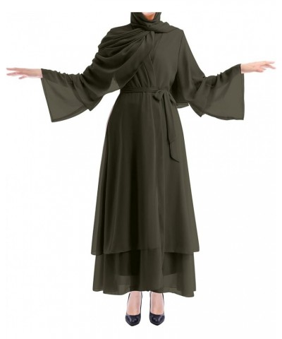 Women's Chiffon Muslim Cardigan Kaftan East Arabian Abaya Dress Casual Islamic Cover Up Long Dresses Army Green $27.13 Swimsuits