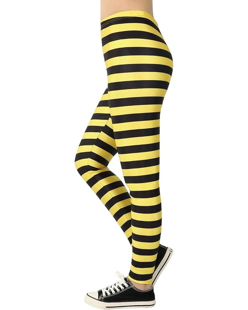 Womens Funny Printed Leggings Digital Print Footless Stretchy Tights Black & Yellow $12.74 Leggings