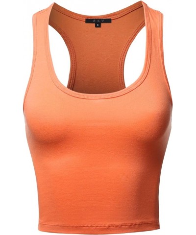 Women's Cotton Casual Scoop Neck Sleeveless Cropped Racerback Tank Tops Yawtkv0002 Deep Coral $8.15 Tanks