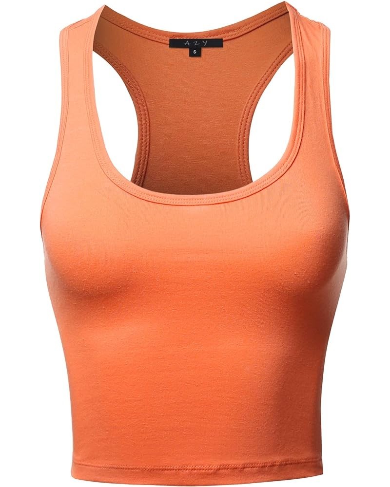 Women's Cotton Casual Scoop Neck Sleeveless Cropped Racerback Tank Tops Yawtkv0002 Deep Coral $8.15 Tanks