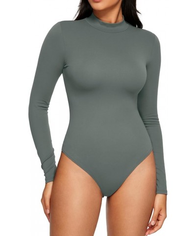 Butterluxe Long Sleeve Bodysuits for Women Mock Turtleneck Bodysuit Tops Soft Stretchy Grey Sage $22.79 Bodysuits