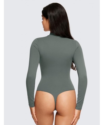 Butterluxe Long Sleeve Bodysuits for Women Mock Turtleneck Bodysuit Tops Soft Stretchy Grey Sage $22.79 Bodysuits