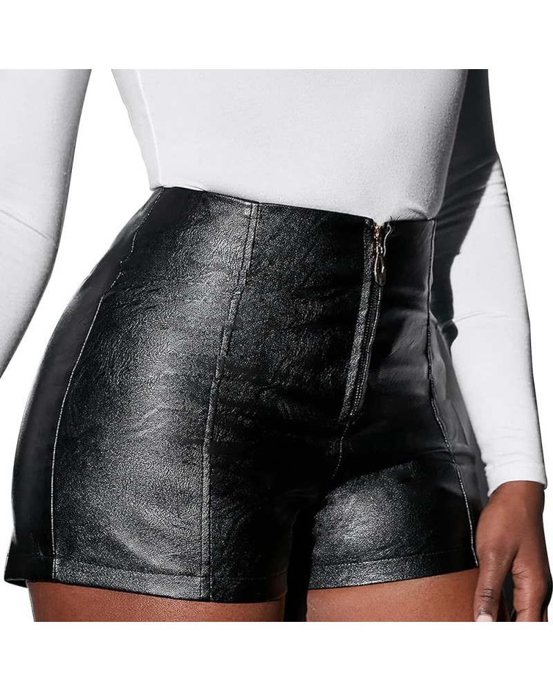 Women's Faux Leather High Waist Shorts Stretch Slim HIPS Motorcycle Skinny Hot Shorts for Club Party Black5 $21.45 Shorts