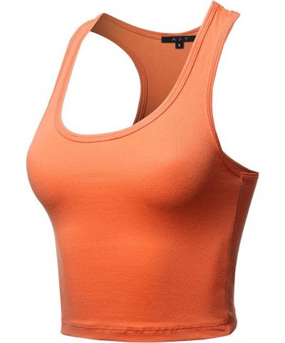 Women's Cotton Casual Scoop Neck Sleeveless Cropped Racerback Tank Tops Yawtkv0002 Deep Coral $8.15 Tanks