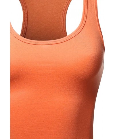 Women's Cotton Casual Scoop Neck Sleeveless Cropped Racerback Tank Tops Yawtkv0002 Deep Coral $8.15 Tanks