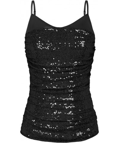 Women's Sequin Tank Tops Sleeveless Sparkle Shimmer Camisole Party Club Cocktail Vest Black $16.66 Tanks