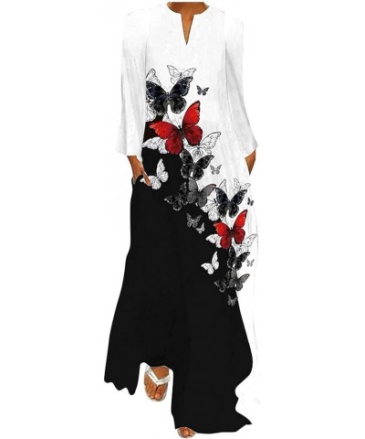 Dresses for Women Plus Size Maxi Dress Long Sleeve Floral Print Dress B White $11.54 Dresses