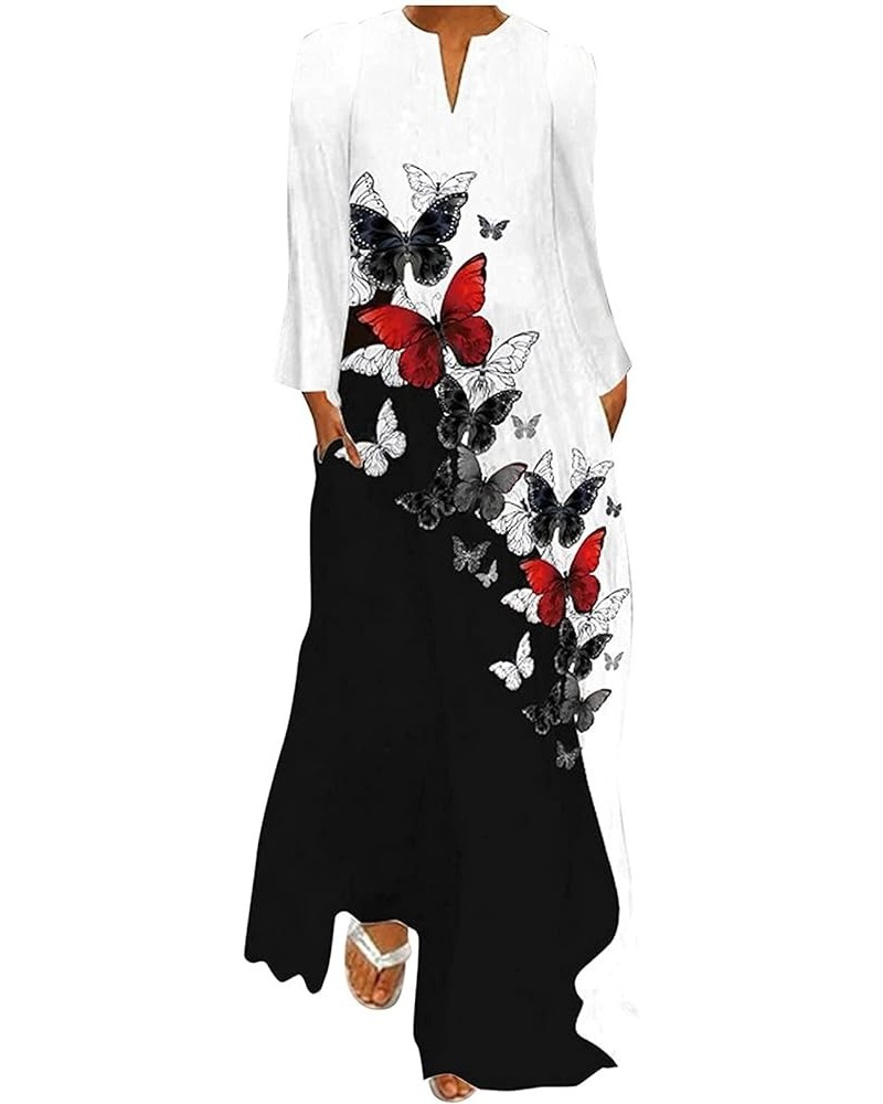 Dresses for Women Plus Size Maxi Dress Long Sleeve Floral Print Dress B White $11.54 Dresses