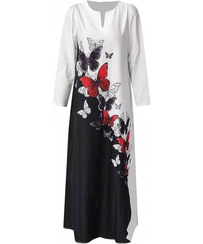 Dresses for Women Plus Size Maxi Dress Long Sleeve Floral Print Dress B White $11.54 Dresses