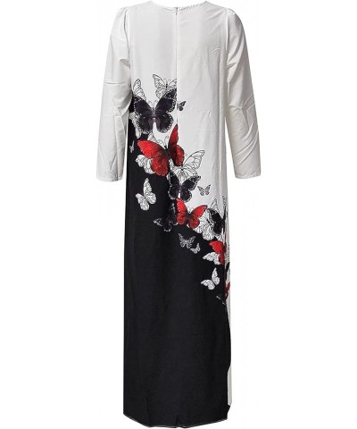 Dresses for Women Plus Size Maxi Dress Long Sleeve Floral Print Dress B White $11.54 Dresses