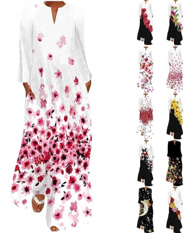 Dresses for Women Plus Size Maxi Dress Long Sleeve Floral Print Dress B White $11.54 Dresses