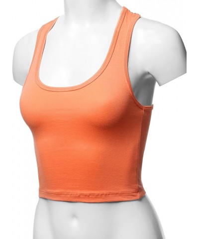 Women's Cotton Casual Scoop Neck Sleeveless Cropped Racerback Tank Tops Yawtkv0002 Deep Coral $8.15 Tanks