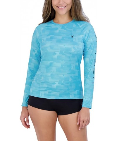 Women's Quick Dry 30+ SPF Stretch Athletic Swim Long Sleeve Rashguard Blue $14.03 Swimsuits