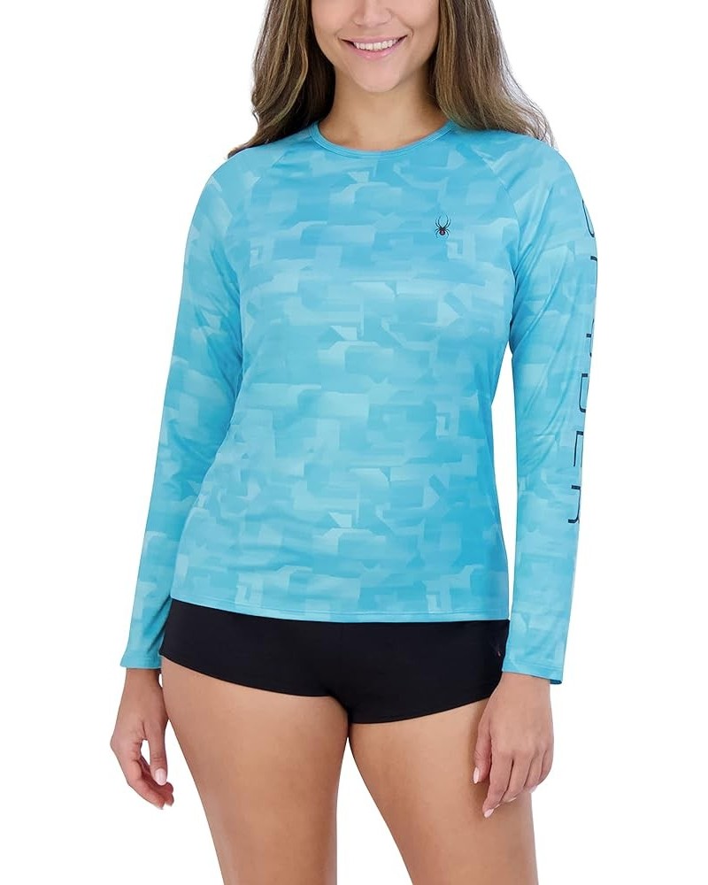 Women's Quick Dry 30+ SPF Stretch Athletic Swim Long Sleeve Rashguard Blue $14.03 Swimsuits