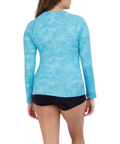 Women's Quick Dry 30+ SPF Stretch Athletic Swim Long Sleeve Rashguard Blue $14.03 Swimsuits