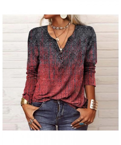 Womens Long Sleeve Tops Casual Fall Boho Floral Button Down Shirts Vintage Ethnic Blouses V Neck Sexy Tunics Dark Red $10.03 ...