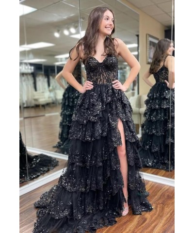 Glitter Tiered Prom Dresses for Women 2024 Tulle Off Shoulder Formal Party Dress SYYS403 Purple $38.54 Dresses