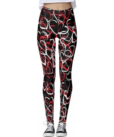 Holiday Heart Printed Leggings High Waisted Slim Tummy Control Pants for Gym Leggings Running Cycling Yoga 02-h $8.98 Leggings