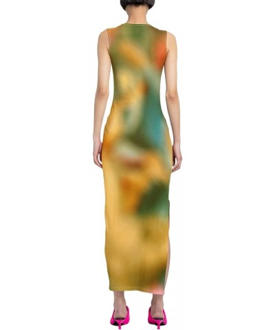 Women Casual Tie Dye Print Sleeveless Bodycon Maxi Tank Dresses Y2k Side Split Knee Length Long Beach Party Dress 2023 Green ...