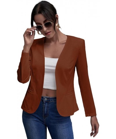 Women Work Casual Blazer with Pockets Open Front Office Suit Jacket Brown $17.50 Blazers