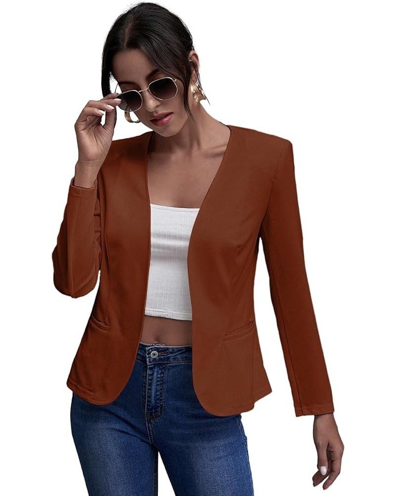 Women Work Casual Blazer with Pockets Open Front Office Suit Jacket Brown $17.50 Blazers