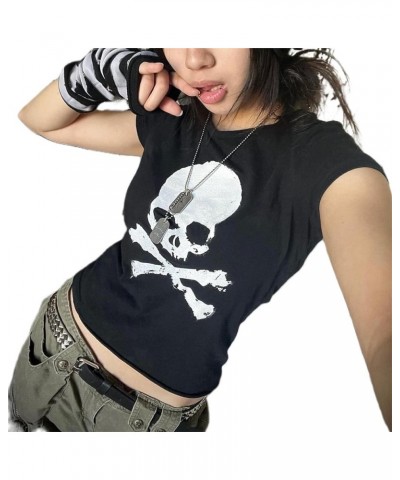 Womens Y2k Graphic Print Crop Tops Cute Kawaii Crew Neck Short Sleeve T-Shirts E-Girls Teen Summer Clothes Streetwear Q-black...