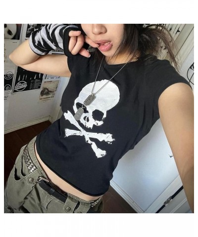 Womens Y2k Graphic Print Crop Tops Cute Kawaii Crew Neck Short Sleeve T-Shirts E-Girls Teen Summer Clothes Streetwear Q-black...