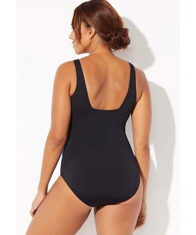 Women's Plus Size Chlorine Resistant Square Neck Tummy Control One Piece Swimsuit Black Gold Starburst $25.40 Swimsuits