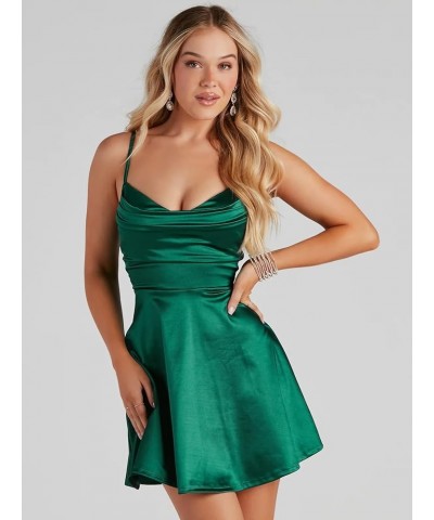 Women's Short Satin Homecoming Dresses for Teens with Pockets Spaghetti Straps V Neck Ruched Prom Cocktail Gown Teal $29.69 D...