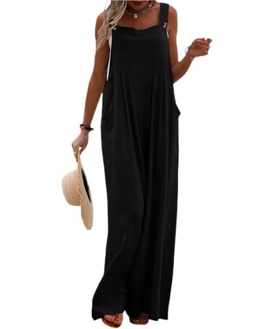 Jumpsuits for Women Casual Loose Wide Leg Boho Jumpsuit Baggy Overalls Square Neck Playsuits with Pockets Overalls Black $13....