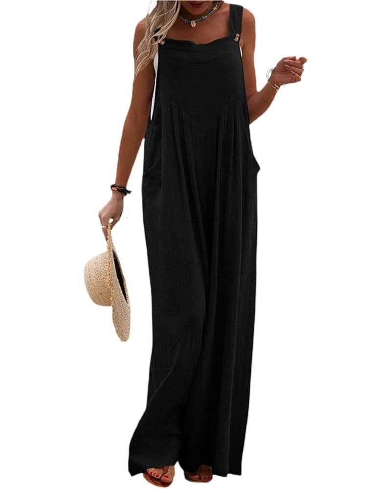 Jumpsuits for Women Casual Loose Wide Leg Boho Jumpsuit Baggy Overalls Square Neck Playsuits with Pockets Overalls Black $13....