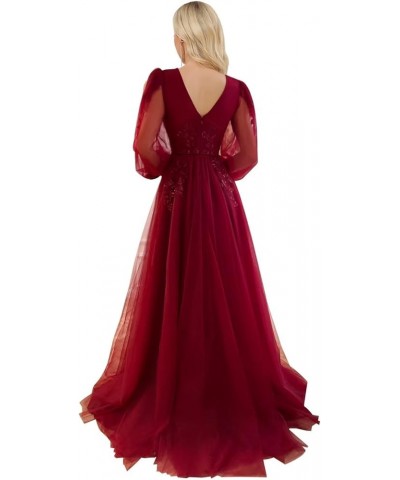 Sequin Applique Long Sleeve Prom Dress Sparkly Tulle Ball Gown A Line V Neck Formal Evening Gowns Grape $33.60 Dresses