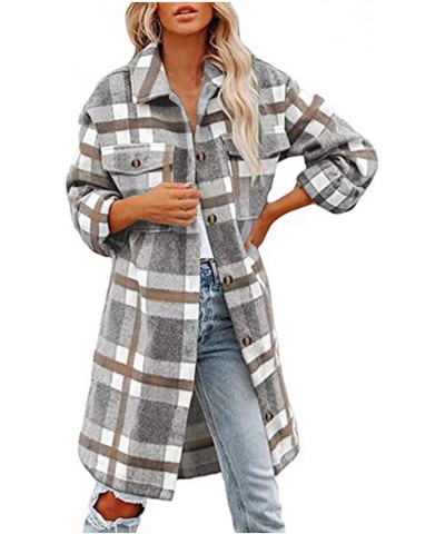 Shacket Jacket Women Flannel Shirts Long Sleeve Fall Fashion Jackets Button Down Plaid Shirts Coats with Side Pocket C-khaki ...