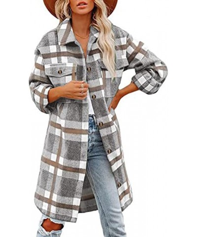 Shacket Jacket Women Flannel Shirts Long Sleeve Fall Fashion Jackets Button Down Plaid Shirts Coats with Side Pocket C-khaki ...